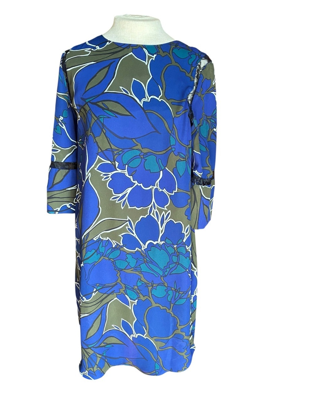 Royal Blue and Olive Floral Shift Dress - Women